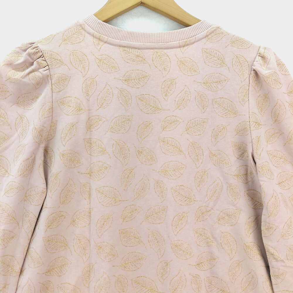 Boden Sweatshirt Womens 6 Pink Gold Metalic Leaf Floral Print Puff Sleeve NEW - Picture 9 of 13